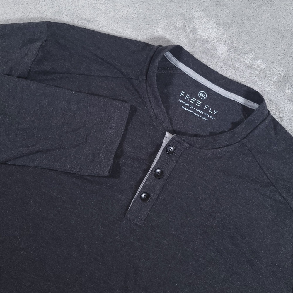 Free Fly Henley Shirt Men's 2XL Black Long Sleeve Button Front Stretch Comfort‎